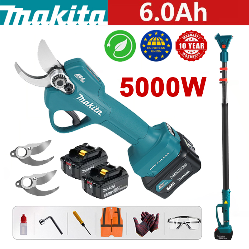 【Stilp telescopic: 1,5 M】 Foarfece de grădină Makita DUP361PT2 + afișaj pentru baterie - (autonomie baterie de 12 ore) Foarfece pentru baterie cu litiu cu motor fără perii 5000 W + baterie 48 V 6,0 Ah * 2 + încărcător + SK9 lamă din aliaj *3 + cutie de scule + lubrifiant + ochelari de protecție, 10 ani garanție