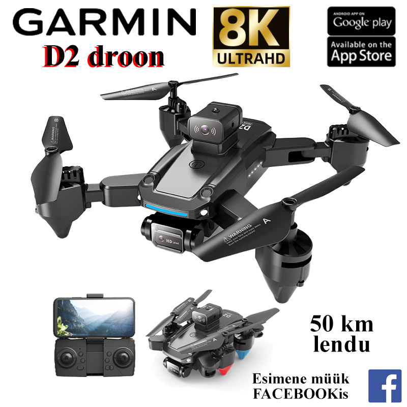 GARMIN D2 50 km/88 min aku tööiga/8K filmitaseme pikslit / 360° lasertakistuste vältimine / GPS nutikas pööre/360° pööramine/50x suum/5G pildiedastus/9. taseme tuuletakistus 